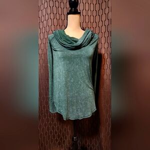 Green Free People We The Free Draped Neck Long Sleeve Top